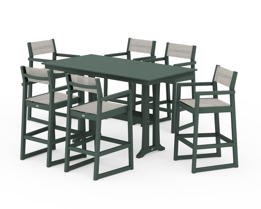 POLYWOOD® EDGE Sling Arm Chair 7-Piece Farmhouse Bar Set with Trestle Legs