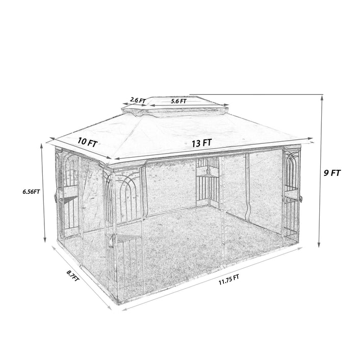 13x10 Outdoor Patio Gazebo Canopy Tent with Ventilated Double Roof and Mosquito Net
