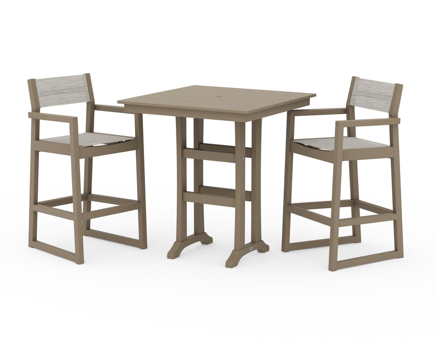 POLYWOOD® EDGE Sling Arm Chair 3-Piece Farmhouse Bar Set with Trestle Legs