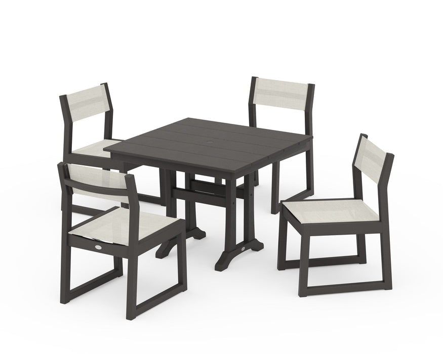 POLYWOOD® EDGE Sling 5-Piece Farmhouse Trestle Side Chair Dining Set