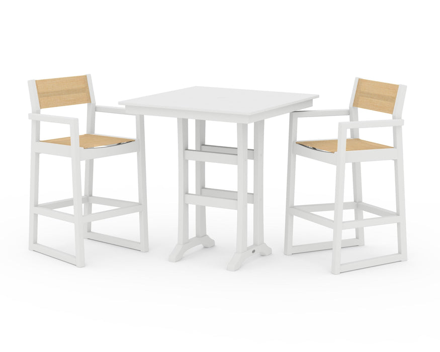 POLYWOOD® EDGE Sling Arm Chair 3-Piece Farmhouse Bar Set with Trestle Legs