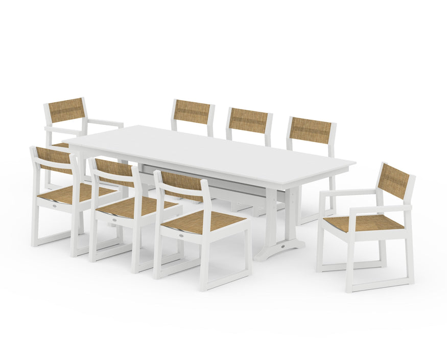 POLYWOOD® EDGE Sling 9-Piece Farmhouse Trestle Dining Set