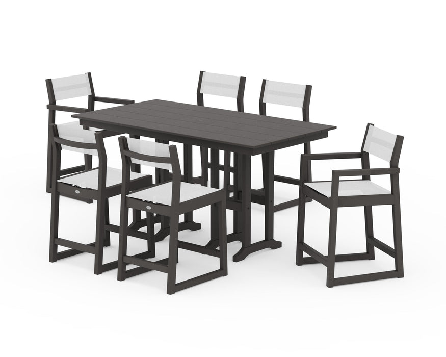 POLYWOOD® EDGE Sling 7-Piece Farmhouse Counter Set with Trestle Legs