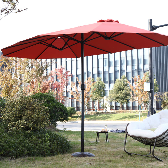 14.8 Ft Double Sided Outdoor Umbrella Rectangular Large with Crank (Orange)