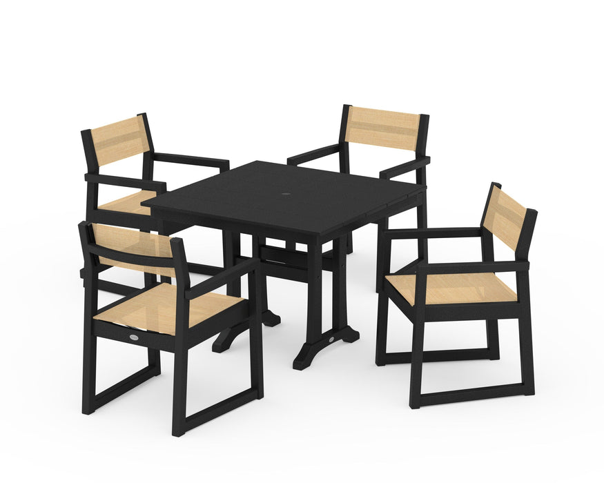 POLYWOOD® EDGE Sling 5-Piece Farmhouse Dining Set with Trestle Legs