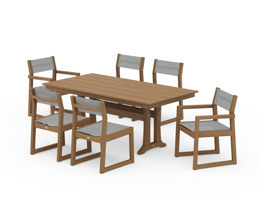 POLYWOOD® EDGE Sling 7-Piece Farmhouse Trestle Dining Set
