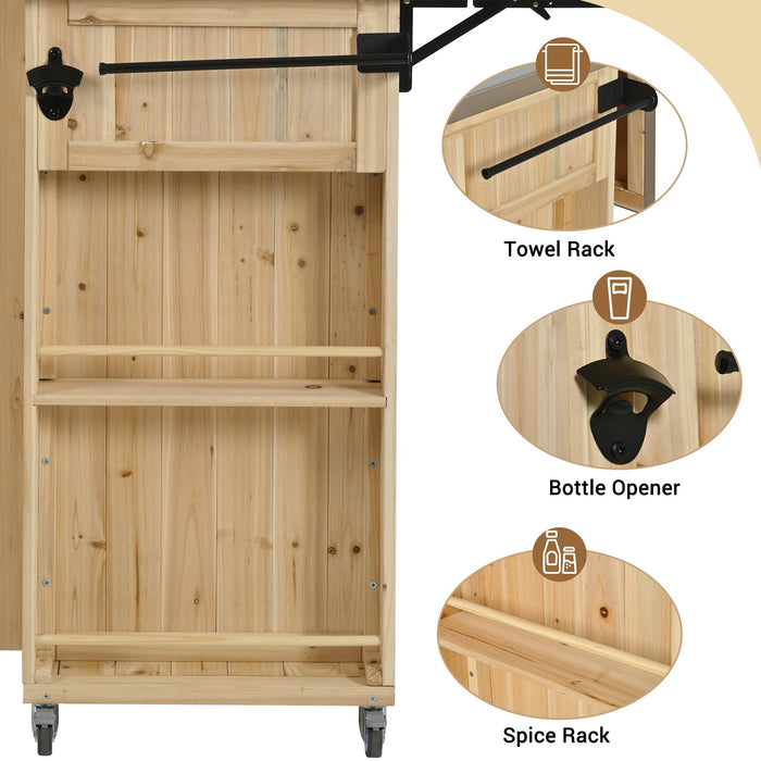 Outdoor Kitchen Island Fir Wood Kitchen Island with Stainless Steel Top