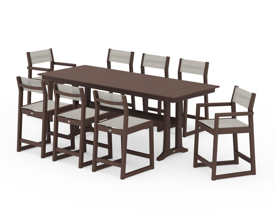 POLYWOOD® EDGE Sling 9-Piece Farmhouse Counter Set with Trestle Legs