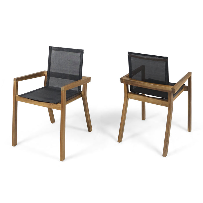 7 Pieces Acacia Wood Outdoor Dining Set with 6 Chairs