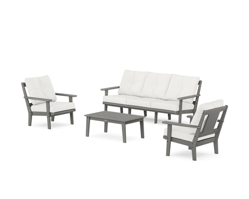 POLYWOOD Prairie 4-Piece Deep Seating Set with Sofa in Slate Grey / Natural Linen