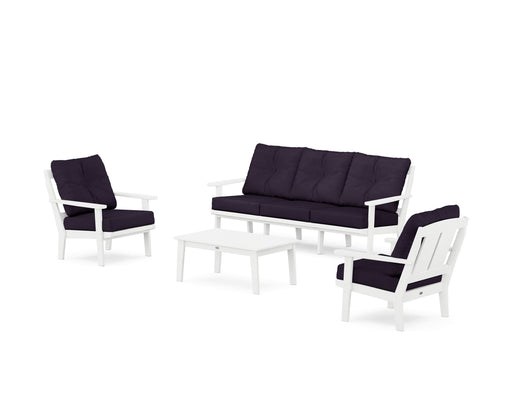 POLYWOOD Mission 4-Piece Deep Seating Set with Sofa in White / Navy Linen