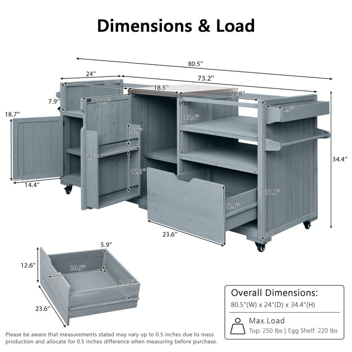 K&K 80.5' Outdoor Kitchen Island for Big Green Egg & Blackstone Griddle
