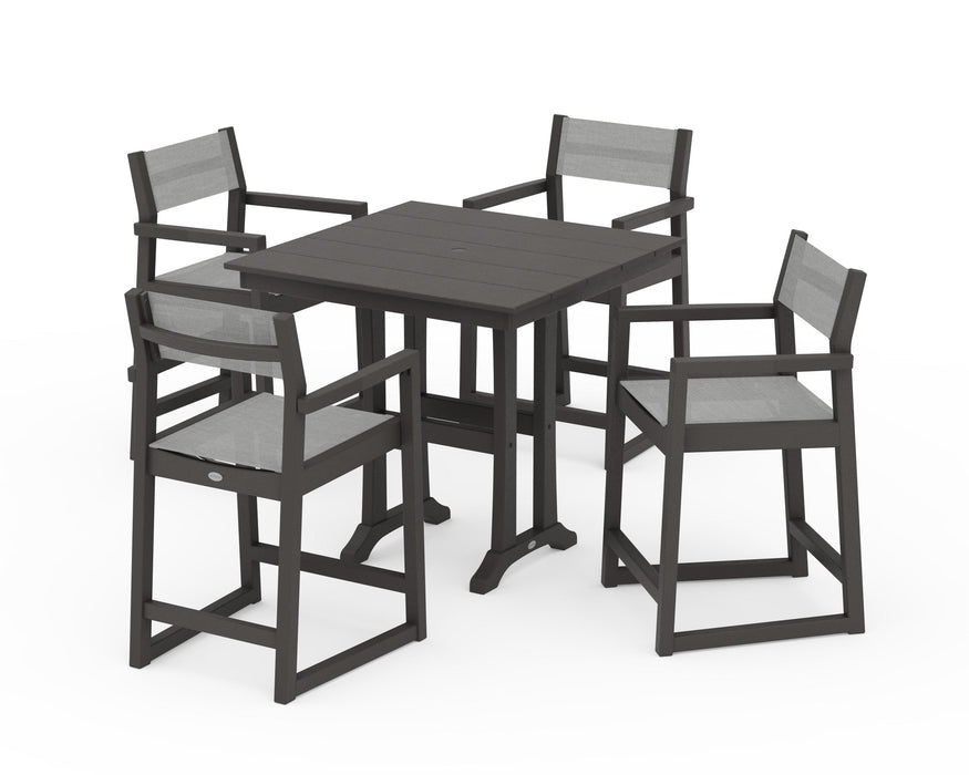 POLYWOOD® EDGE Sling Arm Chair 5-Piece Farmhouse Counter Set with Trestle Legs