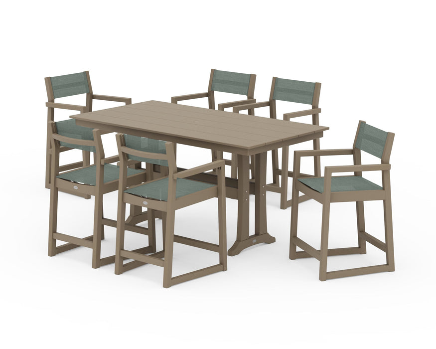 POLYWOOD® EDGE Sling Arm Chair 7-Piece Farmhouse Counter Set with Trestle Legs