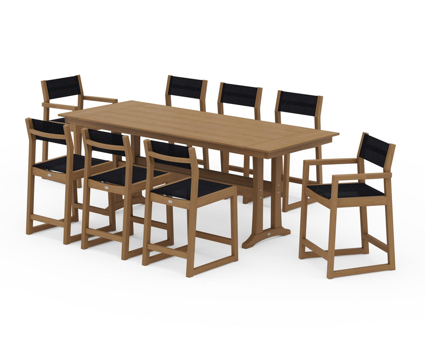 POLYWOOD® EDGE Sling 9-Piece Farmhouse Counter Set with Trestle Legs