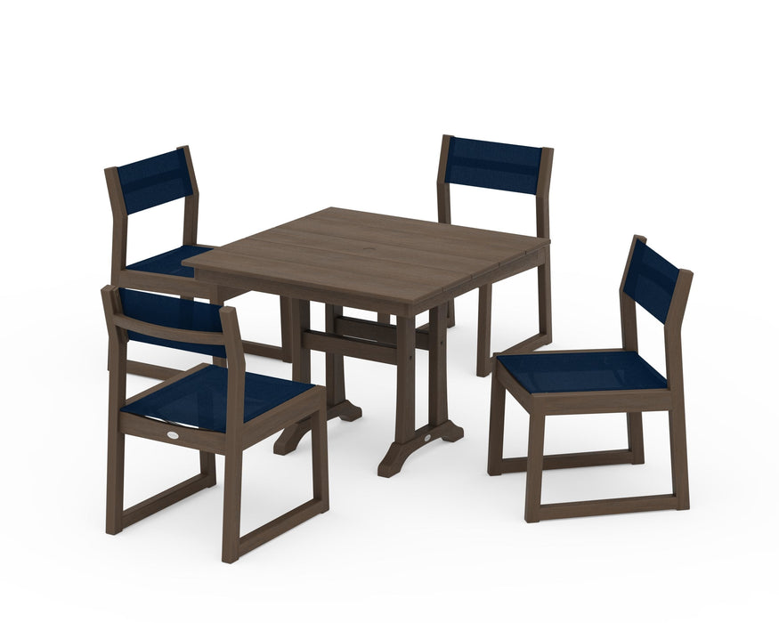 POLYWOOD® EDGE Sling 5-Piece Farmhouse Trestle Side Chair Dining Set
