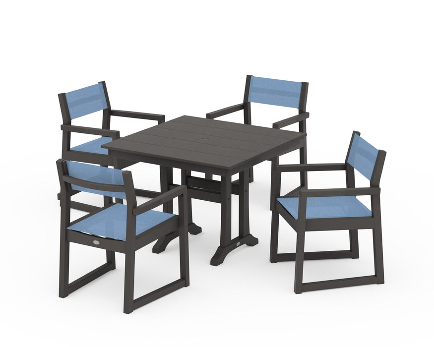 POLYWOOD® EDGE Sling 5-Piece Farmhouse Dining Set with Trestle Legs
