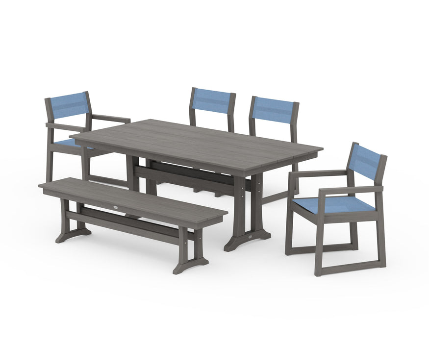 POLYWOOD® EDGE Sling 6-Piece Farmhouse Dining Set With Trestle Legs