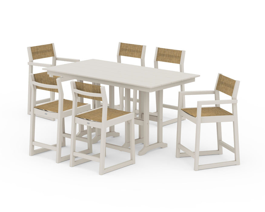 POLYWOOD® EDGE Sling 7-Piece Farmhouse Counter Set with Trestle Legs