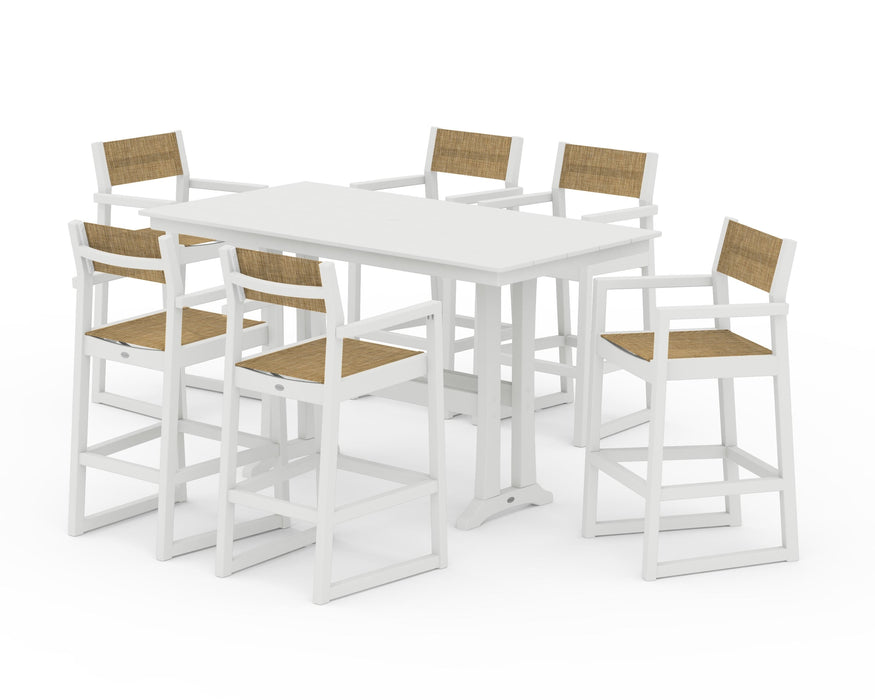 POLYWOOD® EDGE Sling Arm Chair 7-Piece Farmhouse Bar Set with Trestle Legs