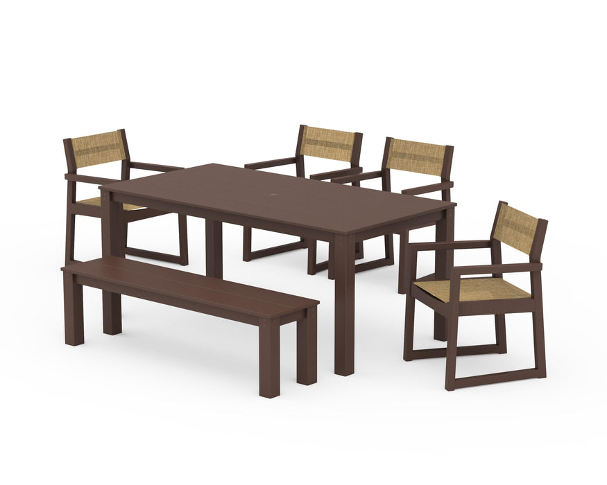 POLYWOOD® EDGE Sling Arm Chair 6-Piece Parsons Dining Set with Bench