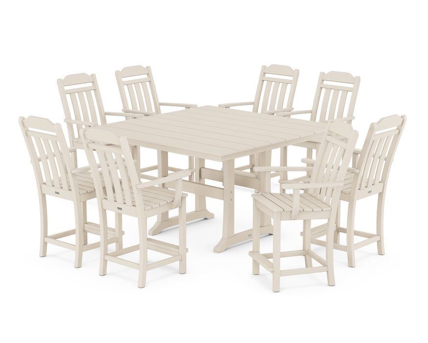 Country Living by POLYWOOD 9-Piece Square Farmhouse Counter Set with Trestle Legs