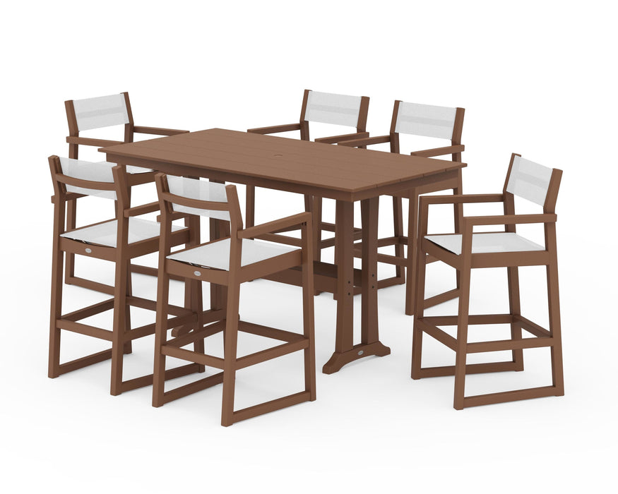 POLYWOOD® EDGE Sling Arm Chair 7-Piece Farmhouse Bar Set with Trestle Legs