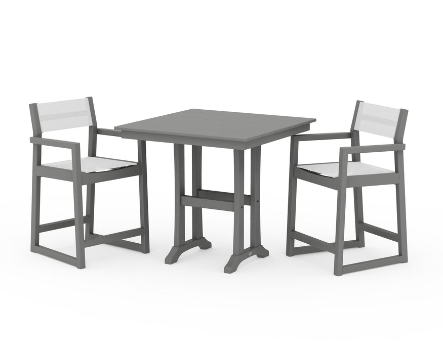 POLYWOOD® EDGE Sling Arm Chair 3-Piece Farmhouse Counter Set with Trestle Legs