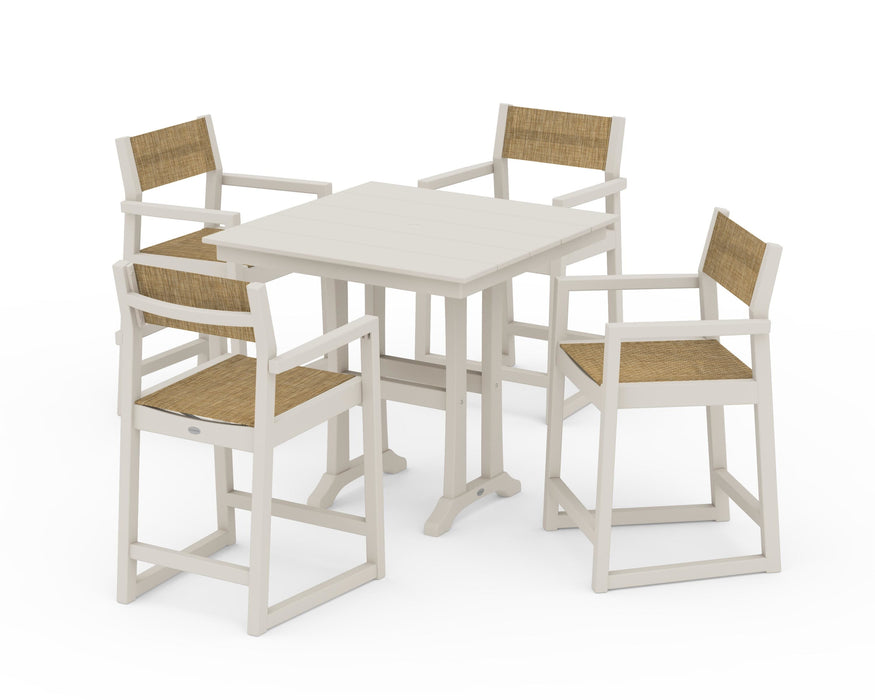 POLYWOOD® EDGE Sling Arm Chair 5-Piece Farmhouse Counter Set with Trestle Legs