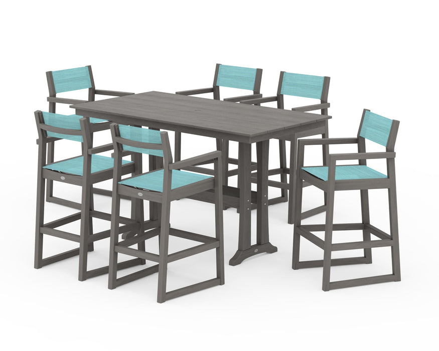 POLYWOOD® EDGE Sling Arm Chair 7-Piece Farmhouse Bar Set with Trestle Legs