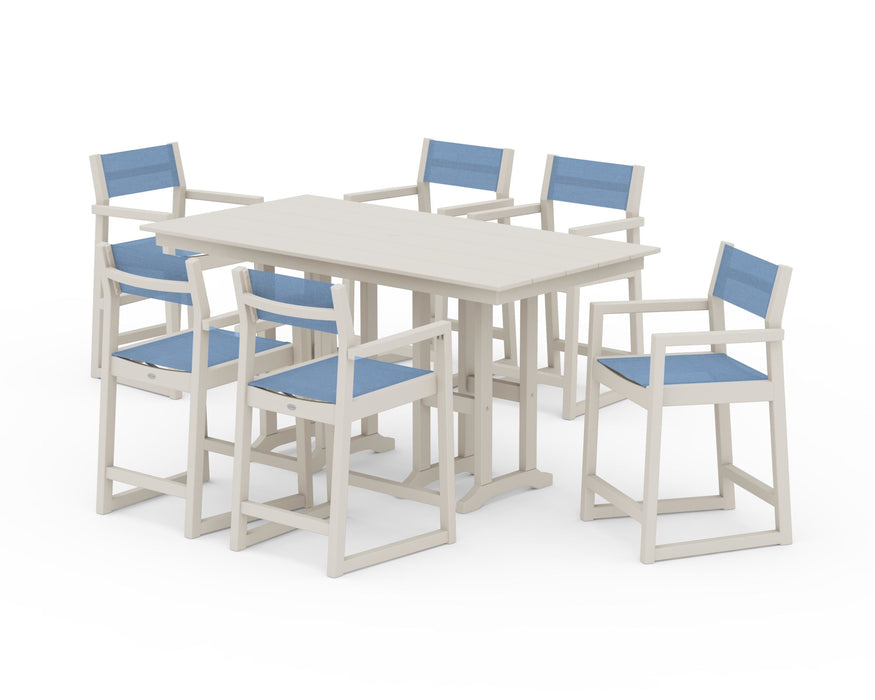 POLYWOOD® EDGE Sling Arm Chair 7-Piece Farmhouse Counter Set