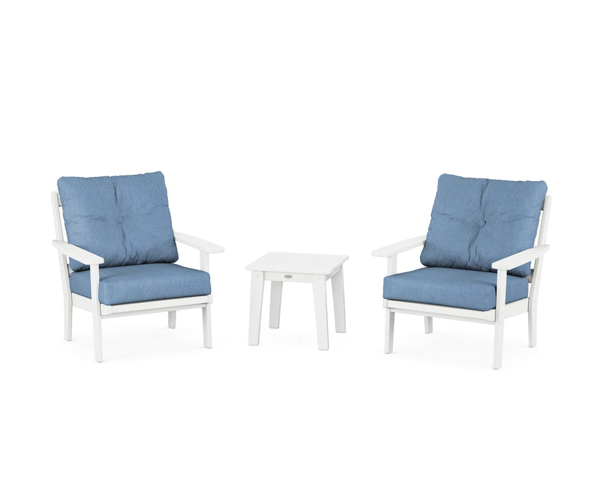 POLYWOOD Oxford 3-Piece Deep Seating Set in White / Sky Blue