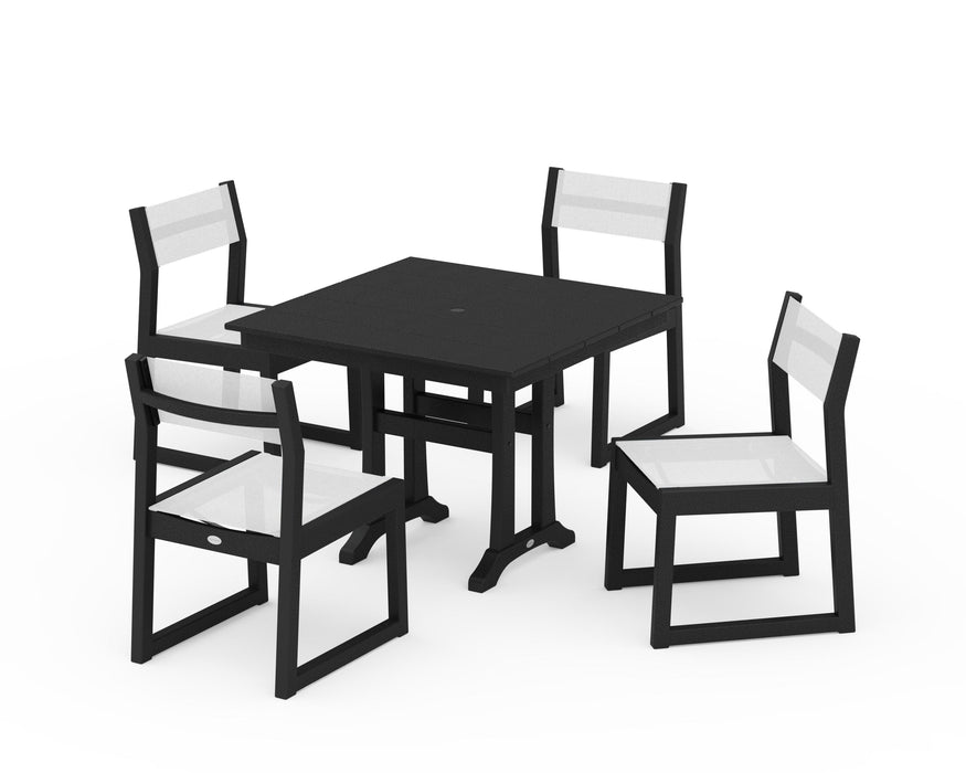 POLYWOOD® EDGE Sling 5-Piece Farmhouse Trestle Side Chair Dining Set