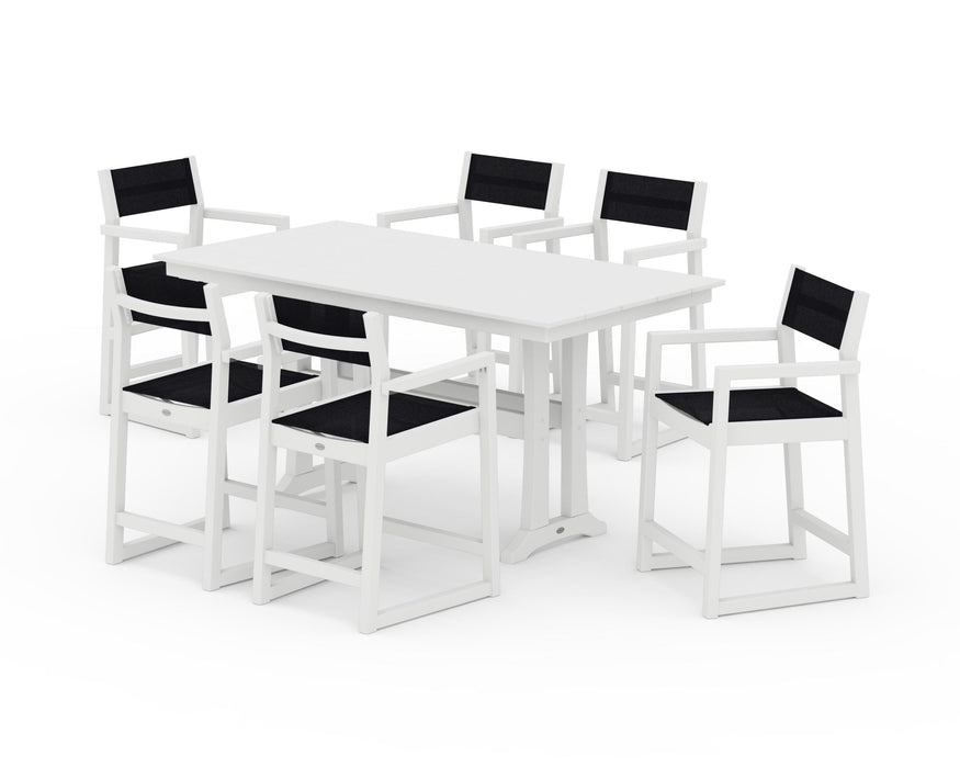 POLYWOOD® EDGE Sling Arm Chair 7-Piece Farmhouse Counter Set with Trestle Legs