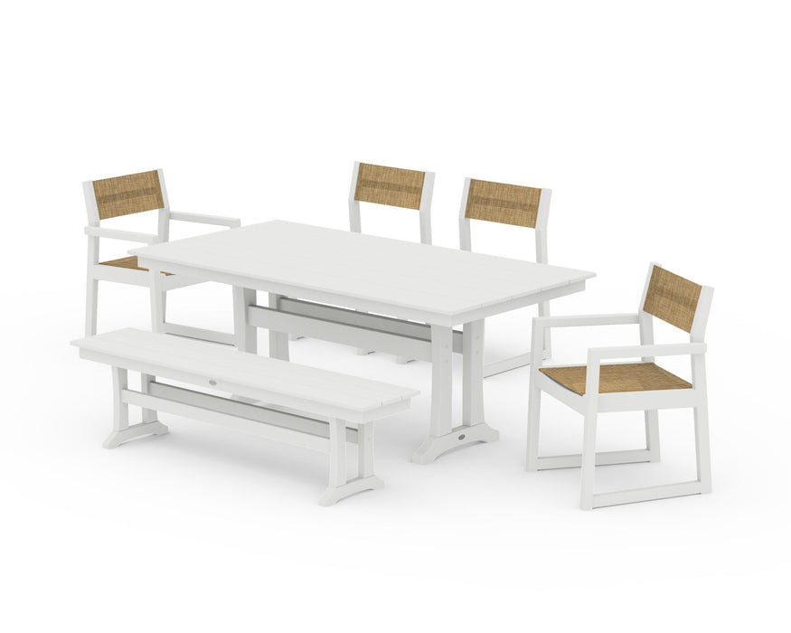 POLYWOOD® EDGE Sling 6-Piece Farmhouse Dining Set With Trestle Legs
