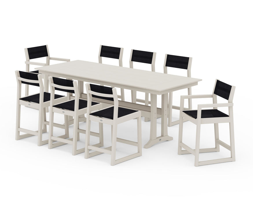 POLYWOOD® EDGE Sling 9-Piece Farmhouse Counter Set with Trestle Legs