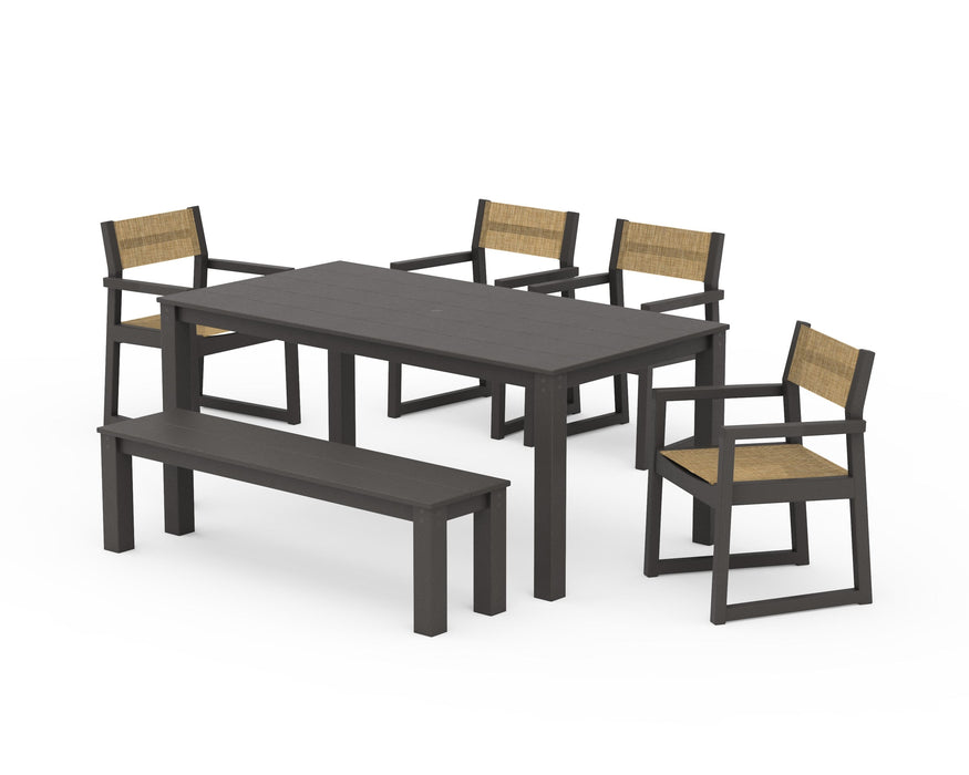 POLYWOOD® EDGE Sling Arm Chair 6-Piece Parsons Dining Set with Bench