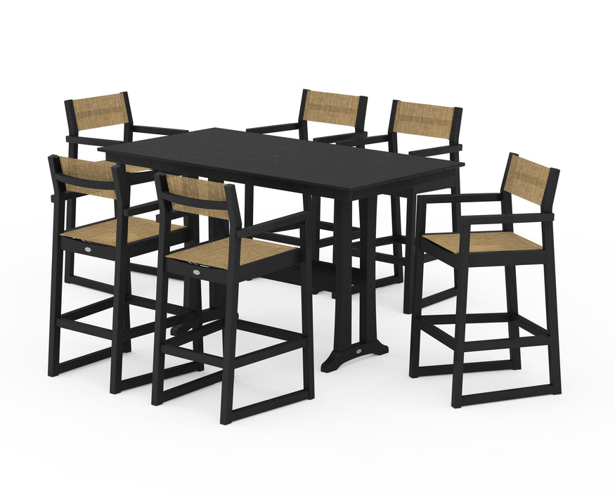 POLYWOOD® EDGE Sling Arm Chair 7-Piece Farmhouse Bar Set with Trestle Legs