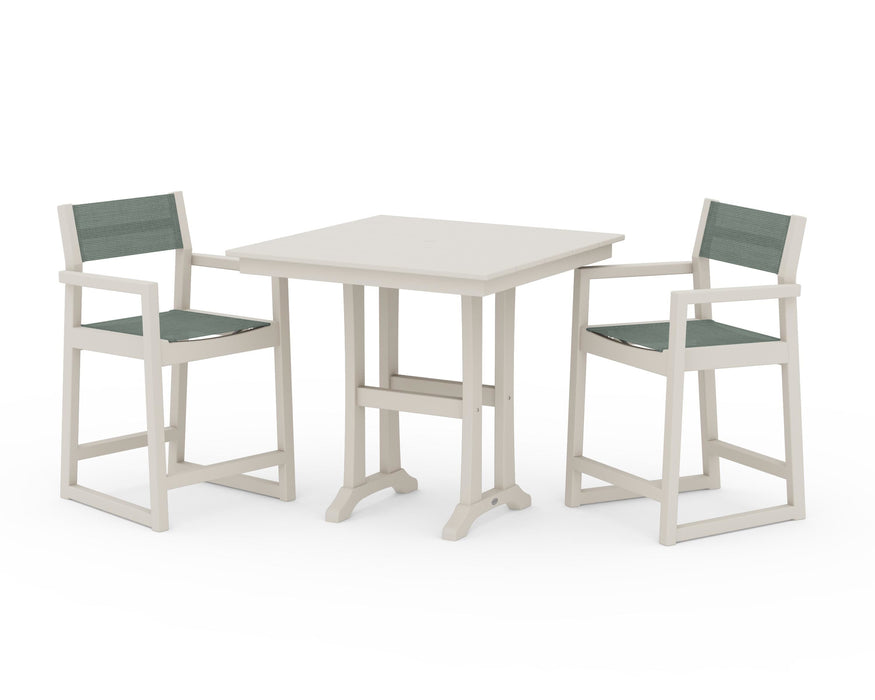 POLYWOOD® EDGE Sling Arm Chair 3-Piece Farmhouse Counter Set with Trestle Legs