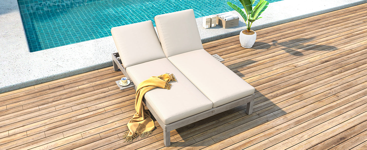 TREXM 5-Position Adjustable Backrest Double Chaise Lounge Outdoor