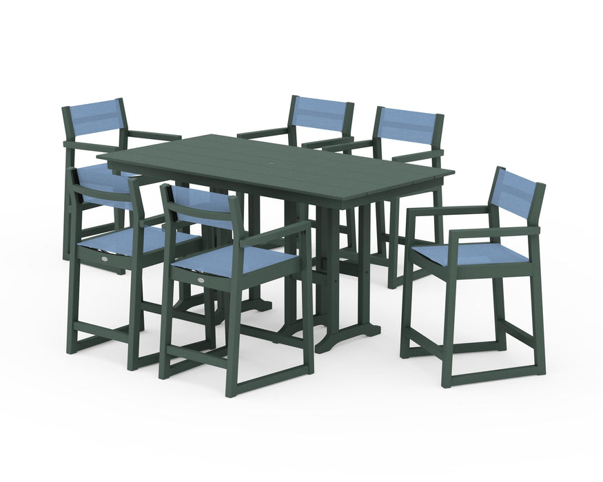 POLYWOOD® EDGE Sling Arm Chair 7-Piece Farmhouse Counter Set