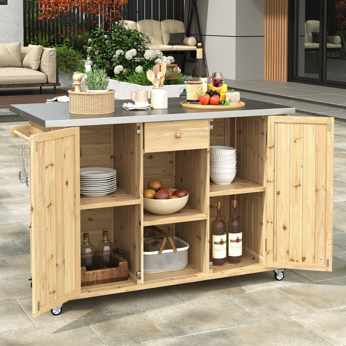 Outdoor Kitchen Island Fir Wood Kitchen Island with Stainless Steel Top