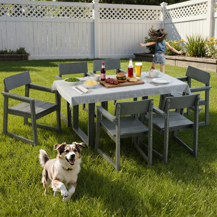7-Piece HDPE Outdoor Dining Set for 6 – Weather-Resistant Patio Table —  Outdoor Rooms by Design