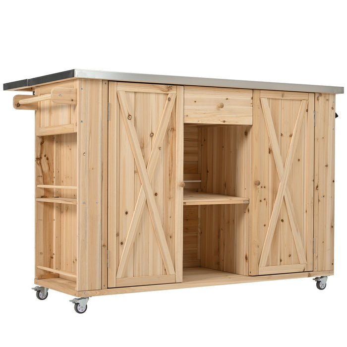 Outdoor Kitchen Island Fir Wood Kitchen Island with Stainless Steel Top