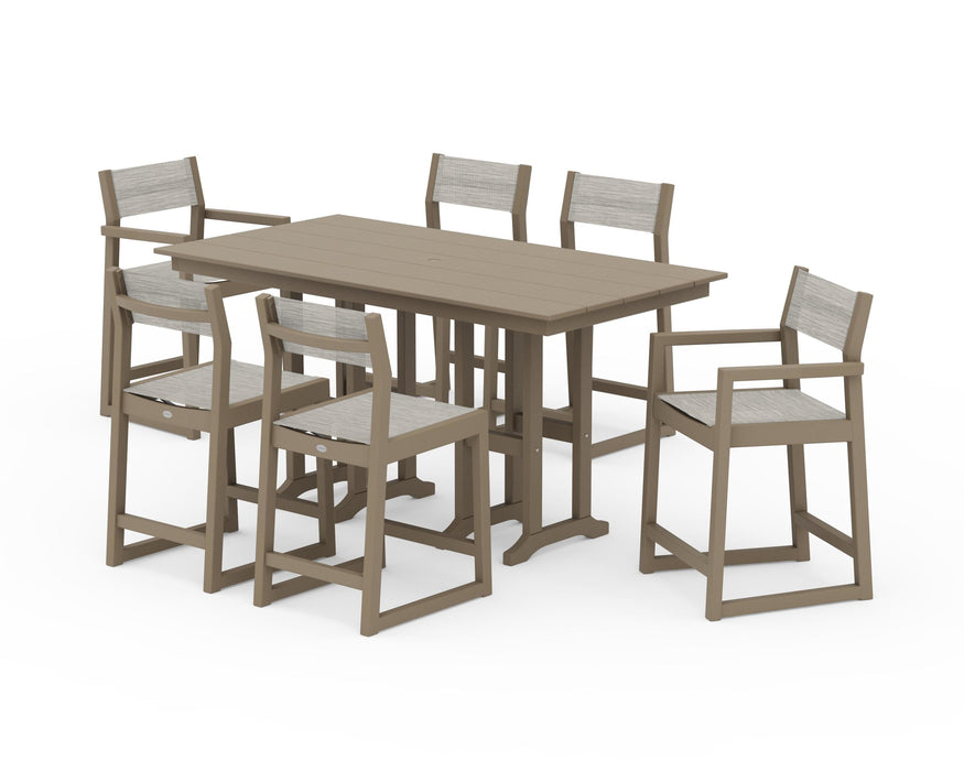 POLYWOOD® EDGE Sling 7-Piece Farmhouse Counter Set with Trestle Legs