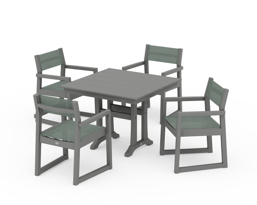 POLYWOOD® EDGE Sling 5-Piece Farmhouse Dining Set with Trestle Legs