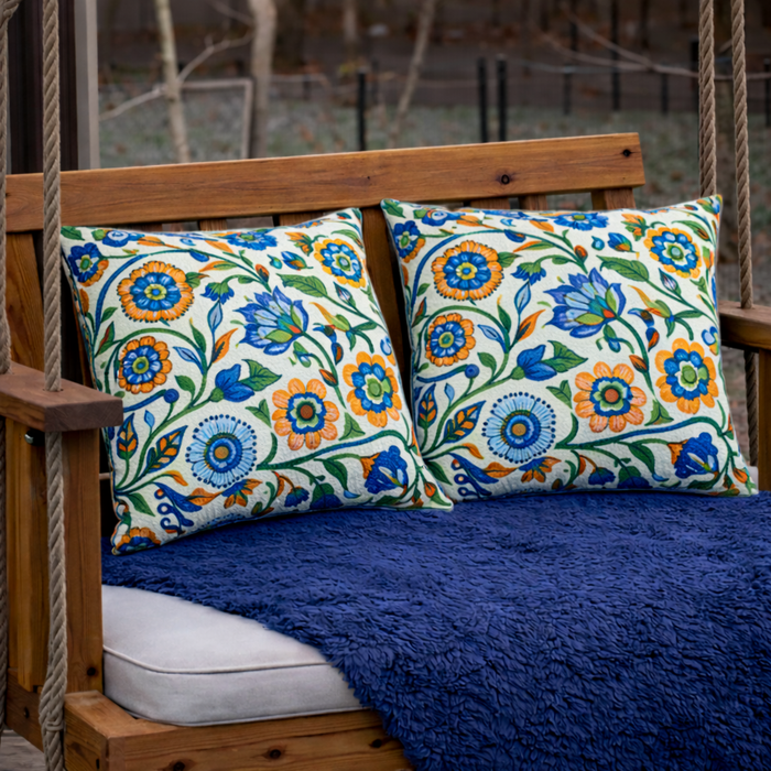 2 Pack Outdoor Throw Pillows - Vintage Floral, 18x18 Inch