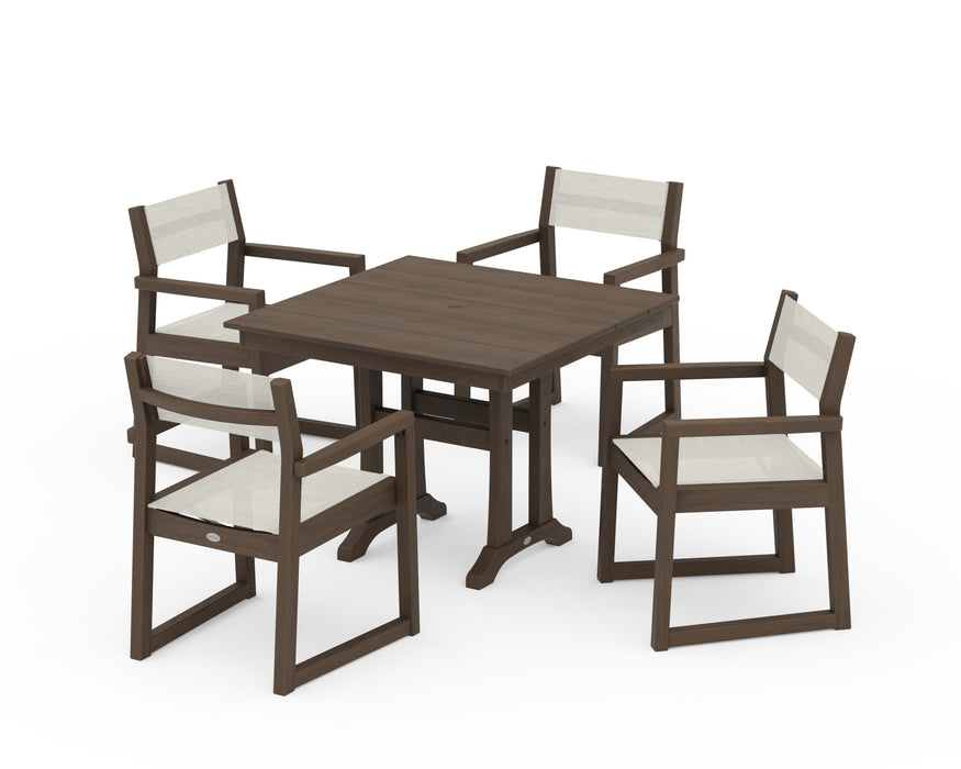 POLYWOOD® EDGE Sling 5-Piece Farmhouse Dining Set with Trestle Legs
