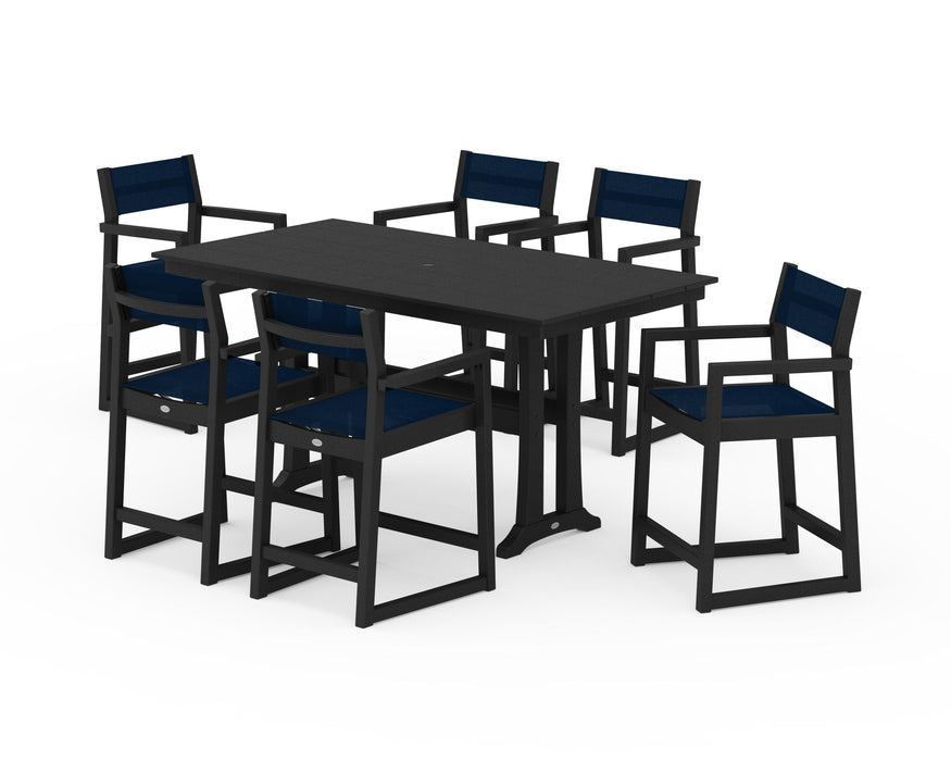 POLYWOOD® EDGE Sling Arm Chair 7-Piece Farmhouse Counter Set with Trestle Legs