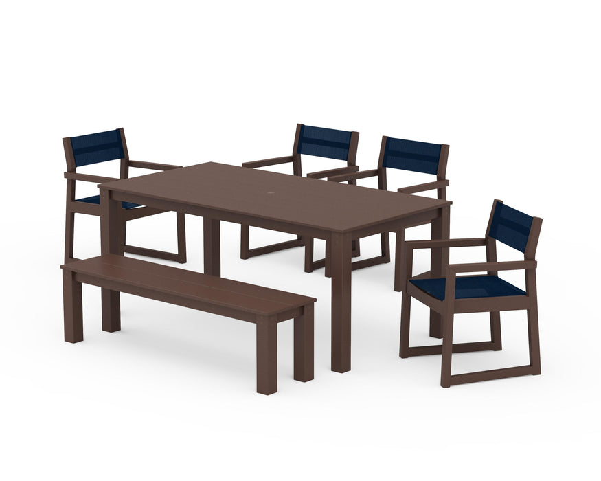 POLYWOOD® EDGE Sling Arm Chair 6-Piece Parsons Dining Set with Bench